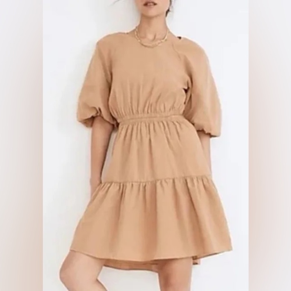 Madewell Tan Ruched Smocked Midi Dress Size S